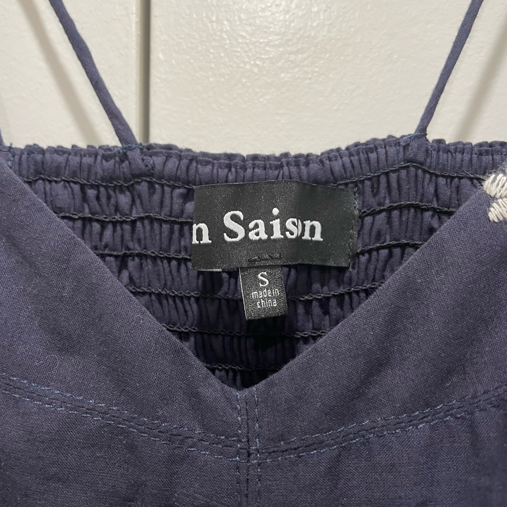 En Saison Navy Blue Star Midi Dress with White Embroidered Hem - Picture 8 of 12